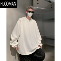 HLCOMAN黑色V领卫衣男生款条纹肌理感宽松外套美式潮牌高街长袖