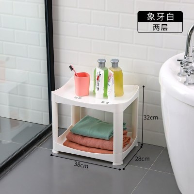 卫生间置物架塑料落地式浴室收纳架洗澡间厕所脸盆架三角储物架子 [特厚款][加厚加大Plus]象牙白/2层