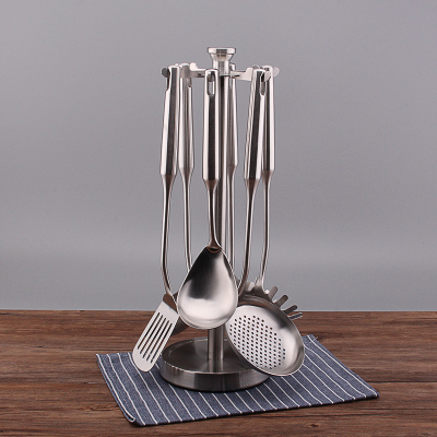 硬货!18/10不锈钢锅铲套装304炒菜铲汤勺饭勺漏勺煎铲厨具架 敬平 厨具七件套(全套铲勺+厨具架)铲类