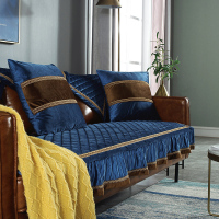 家柏饰(CORATED)沙发垫冬季毛绒防滑沙发套全包套罩简约现代坐垫子 锦素年华-电光蓝 70*150cm+花边
