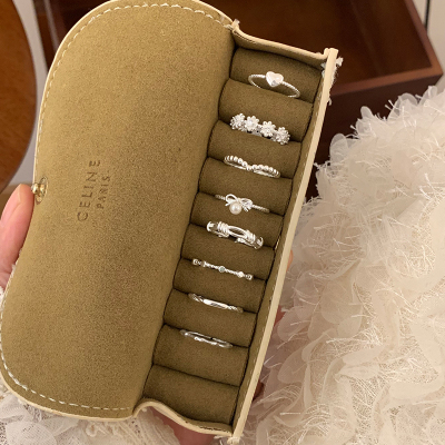 s925纯银蝴蝶结爱心戒指组合轻奢高级感叠戴食指戒百搭女配饰送女朋友老婆情人节七夕生日礼物