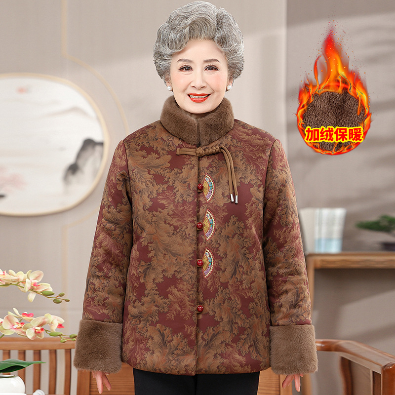 新款刺绣奶奶装棉衣加绒加厚冬装老年人衣服答案吗宽松老太太棉服