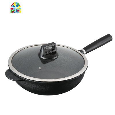 不粘锅炒锅多功能黑金刚30cm家用电磁炉燃气炒菜气垫锅 FENGHOU 黑金刚圆底炒锅