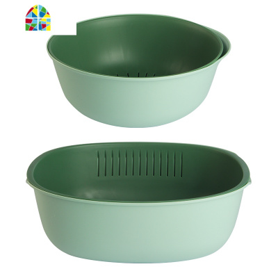 双层家用洗菜蓝子大号塑料沥水篮水果菜筐厨房多功能 FENGHOU 圆款清晰蓝白洗菜篮洗菜篮