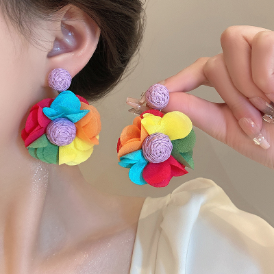 耳饰女春夏ins风海边度假耳环2024新款高级感夸张彩色花朵耳钉送女朋友老婆情人节七夕生日礼物