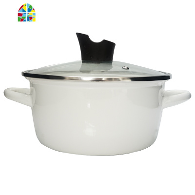 外销珐琅搪瓷锅双耳家用加厚汤锅炖锅烧锅电磁炉燃气 FENGHOU 白色防溢型木提手