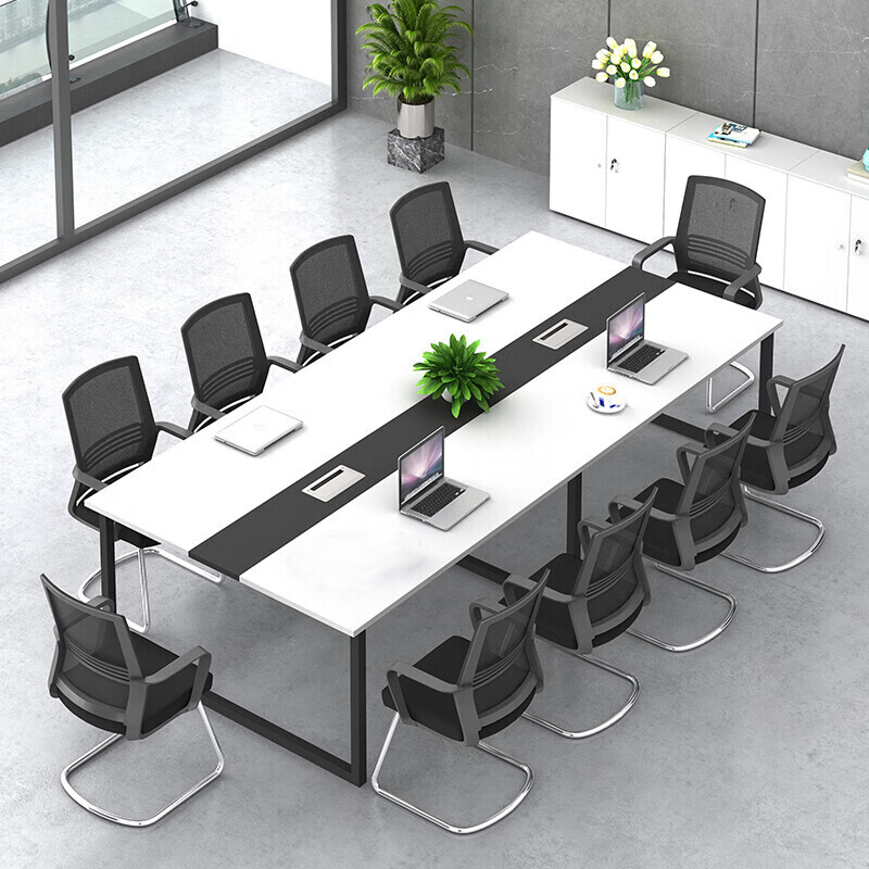 域赢会议桌员工长条培训桌板式办公桌现代简约洽谈钢架桌3米