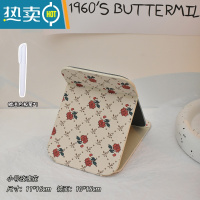 敬平ins风复古折叠镜子化妆镜学生宿舍办公室便携桌面台式小型梳妆镜 小号玫瑰花+涂鸦笔便携式用镜