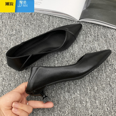 聚范工作鞋女黑色职业尖头气质高跟鞋夏季2021新款细跟礼仪软皮单鞋女
