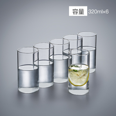 家柏饰(CORATED)家用简约玻璃杯带把手大容量透明耐热客厅喝水杯牛奶泡茶杯子套装 6个装320ML(直身杯)