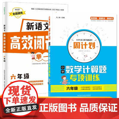 六年级新语文高效阅读训练+周计划小学数学计算题专项训练全2册 小学语文课外阅读理解答题技巧专项训练 数学应用题强化训练教