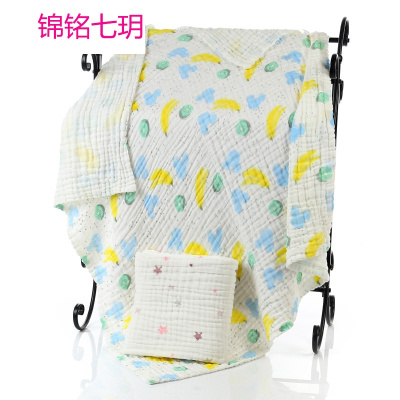 锦铭七玥全棉卡通印花纱布童被超柔软纯棉褶皱儿童盖毯高档6层儿童抱被