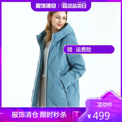 坦博尔女士羽绒服女中老年连帽中长保暖外套女TB201558