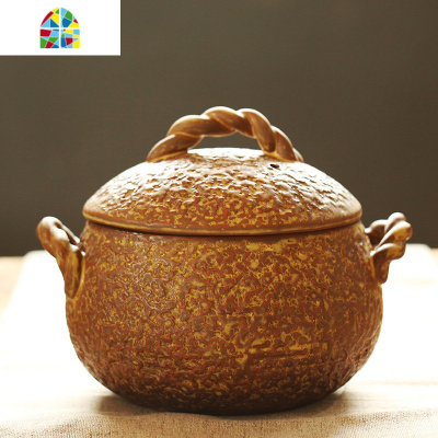 养生炖锅陶瓷煲汤家用砂锅老式大小号可高温煤燃气灶明火 FENGHOU 中号棕色3人食炖锅1700ML
