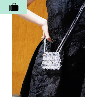 黑色透明串珠包女小斜挎包编织包 ins泫雅同款复古百搭迷你口红包NEW LAKE女斜挎包