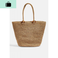 编包女ins欧美简约时尚单肩手提大容量夏季度假沙滩包编织包NEW LAKE 圆环夹筋咖色女手包