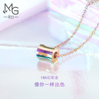 周生生(CHOWSANGSANG)18K红色黄金幻彩金K金彩金项链女91702N