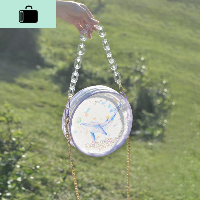 原创小鲸鱼亚克力链条包女斜挎包包夏季小清新果冻包女透明小圆包NEW LAKE 紫罗兰鲸梦