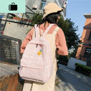 古着感少女书包韩版简约初中高中学生格子双肩包女可爱小清新背包NEW LAKE