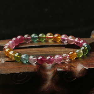 天然彩虹色唯美单圈碧玺手链女款时尚饰品水晶手串6.5送女朋友老婆情人节七夕生日礼物 直径6.5毫米彩虹色碧玺手链