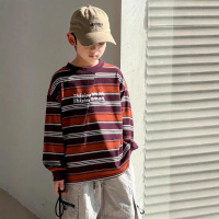 男童长袖上衣春装2026新款青少年男孩条纹T恤儿童韩范打底衫春潮