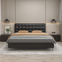 富牌618活动家具B6软床(全皮)全牛皮包裹小户型现代简约千鸟格头层牛皮主次卧全皮软床