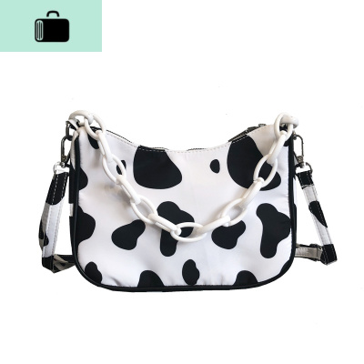 港风日系小挎包女单肩斜挎包女潮ins可爱少女学生奶牛纹小腋下包NEW LAKE 乳白色女士单肩包