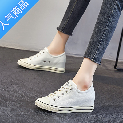SUNTEK软底帆布鞋女内增高2023年新款百搭鞋子夏款小白鞋显脚小休闲板鞋