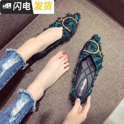 尖头单鞋女平底秋季女鞋子2018新款潮百搭韩版时尚软底浅口瓢鞋女启如休闲鞋