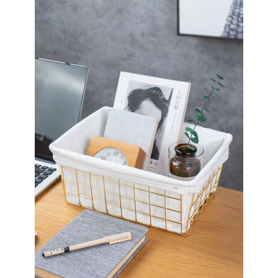 家柏饰(CORATED)ins北欧铁艺收纳筐桌面小号面膜化妆品收纳盒宿舍零食框杂物篮子