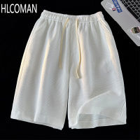 HLCOMAN墨绿色美式复古5分短裤男款夏季薄款华夫格休闲运动裤青少年裤子