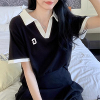 [2.5折价52元]唐狮短袖polo衫女夏季款左胸简约字母设计领口撞色流行