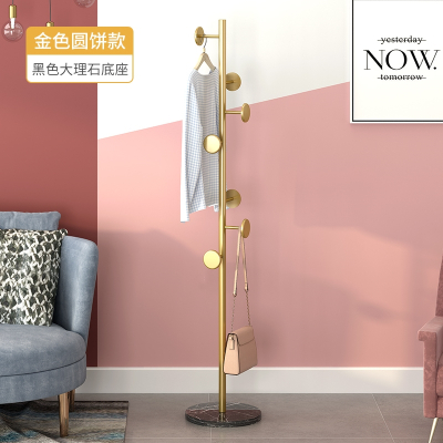 戴劲 大理石铁艺衣帽架落地简易衣服卧室家用置物收纳简约现代挂衣架子 黑色大理石+金色圆饼