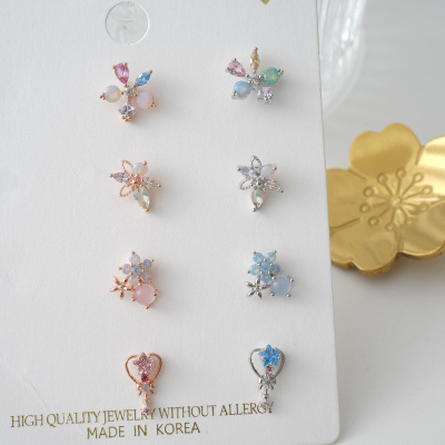 镶嵌粉钻花朵爱心钥匙甜美韩国耳骨钉ins风送女朋友老婆情人节七夕生日礼物