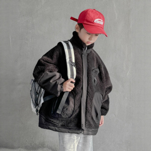 男童加厚外套秋冬款新款儿童羊羔绒毛毛衣中大童保暖冬季痞帅