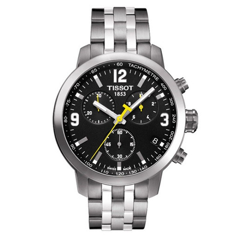 天梭(tissot)瑞士手表prc200系列钢带石英男士手表t055男款运动防水蓝