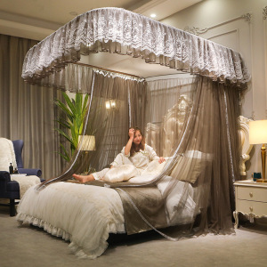 京城派 新款落地式蕾丝U型导轨蚊帐支架家用夏天1.2/2mU型轨道式宫廷蚊帐蕾丝落地床幔欧式蚊帐