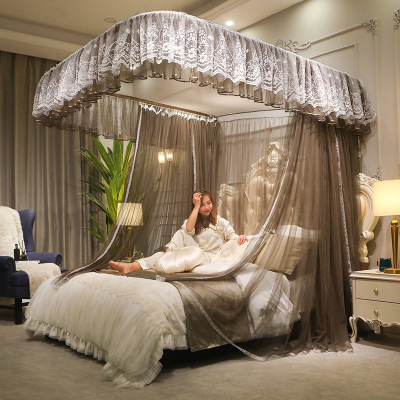 京城派 新款落地式蕾丝U型导轨蚊帐支架家用夏天1.2/2mU型轨道式宫廷蚊帐蕾丝落地床幔欧式蚊帐
