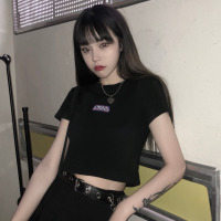 短款T恤女夏装韩国女装高腰短袖T恤女紧身露脐上衣服女装