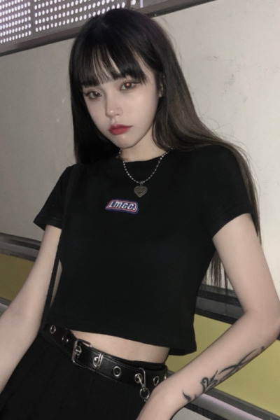 短款T恤女夏装韩国女装高腰短袖T恤女紧身露脐上衣服女装