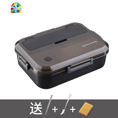 饭盒上班族分隔型微波炉加热专用学生女便当盒带盖成人男塑料餐盒 FENGHOU 绿1200ml+勺筷+保鲜盒+灰保温袋