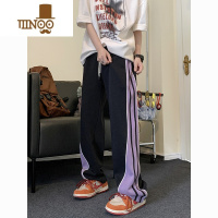 YANXU卫裤男款秋季美式高街潮牌条纹拼接运动裤子宽松直筒阔腿休闲长裤