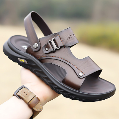 夏季潮流休闲青年韩版防滑百搭沙滩鞋软底软面男士两穿凉鞋