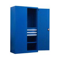 正斌重型工具柜车间用加厚物件工具储物柜工厂铁皮柜汽修厂零件收纳柜蓝色三层三抽带挂板