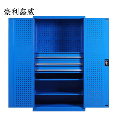 豪利鑫威工具柜加厚铁皮储物柜工厂车间用带抽屉汽修多功能收纳柜通门内三抽柜蓝色