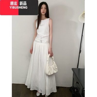 YIBUSHENG那不勒斯南法度假老钱风千禧辣妹新中式代官山白色连衣裙女长裙