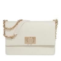 FURLA女士高质感奶油色皮质链条斜挎包优雅翻盖手提单肩包
