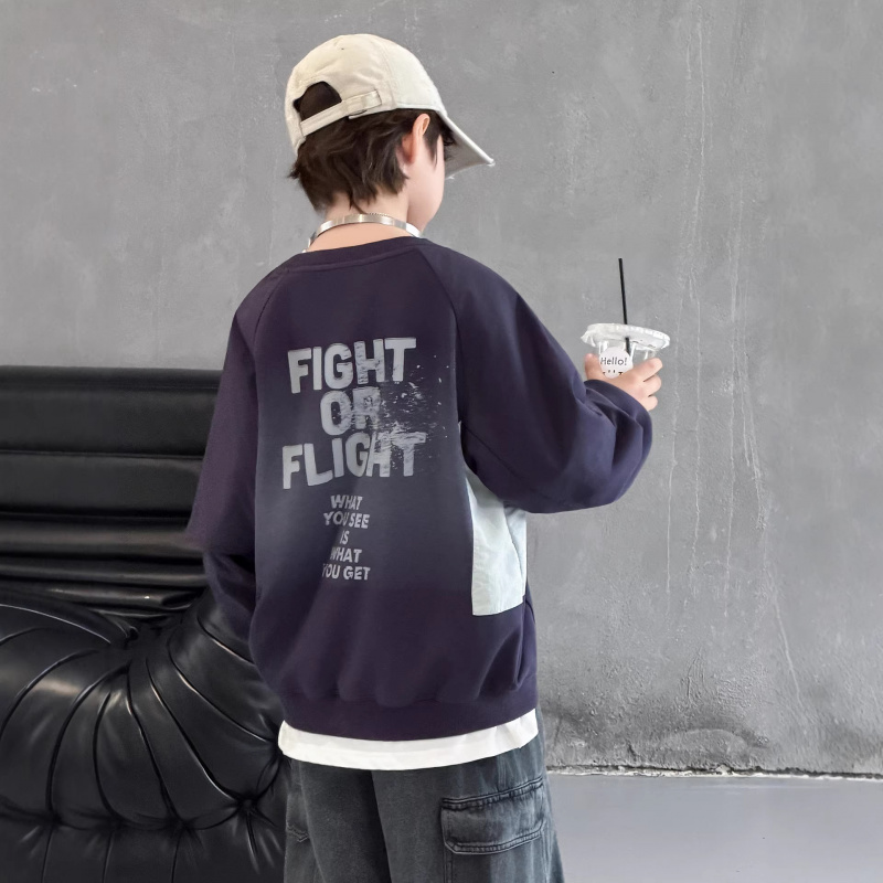 男童假两件卫衣春秋款2026新款春季儿童打底衫酷帅中大童韩版上衣