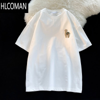 HLCOMAN短袖T恤男款夏季潮流简约植绒印花半袖港风ins休闲宽松T恤衫