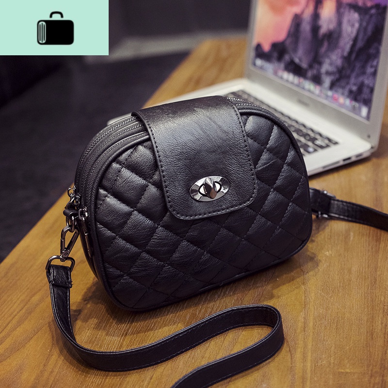 2020新款女包韩版潮时尚百搭迷你小包三层菱格斜挎包女黑色单肩包NEW LAKE女斜挎包